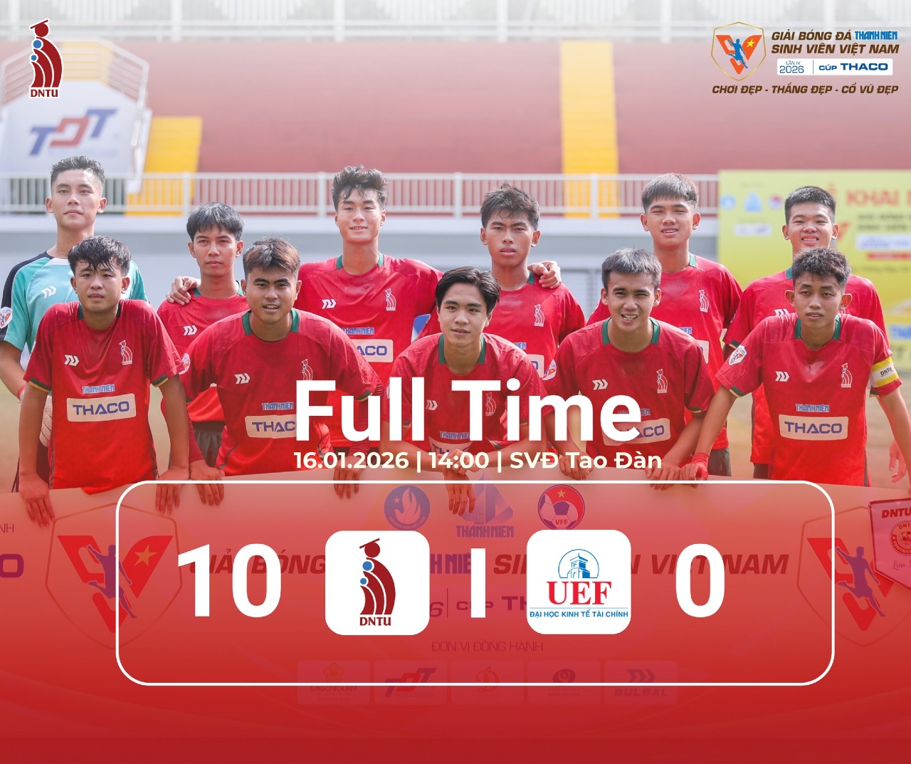 ĐỘI TUYỂN BÓNG ĐÁ TRƯỜNG ĐẠI HỌC CÔNG NGHỆ ĐỒNG NAI TẠM THỜI DẪN ĐẦU BẢNG 6