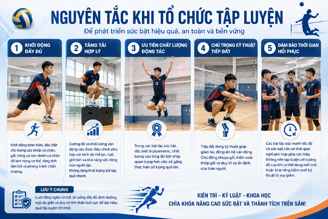 NGUYÊN TẮC KHI TỔ CHỨC TẬP LUYỆN BÀI TẬP SỨC BẬT TRONG BÓNG CHUYỀN