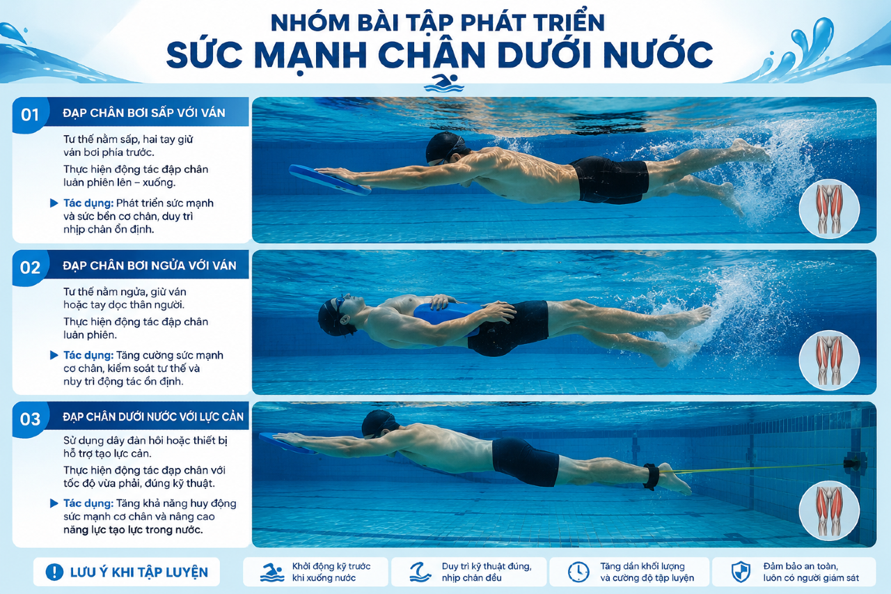 NHÓM BÀI TẬP PHÁT TRIỂN SỨC MẠNH CHÂN DƯỚI NƯỚC